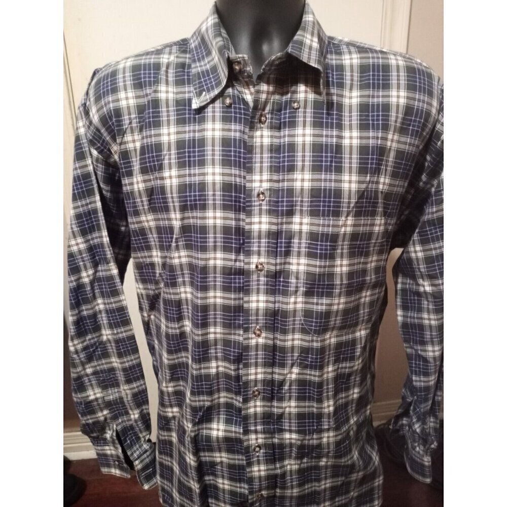 Vintage Gitman Bros Button Shirt Men's Size Large L Plaid Green Blue Long Sleeve